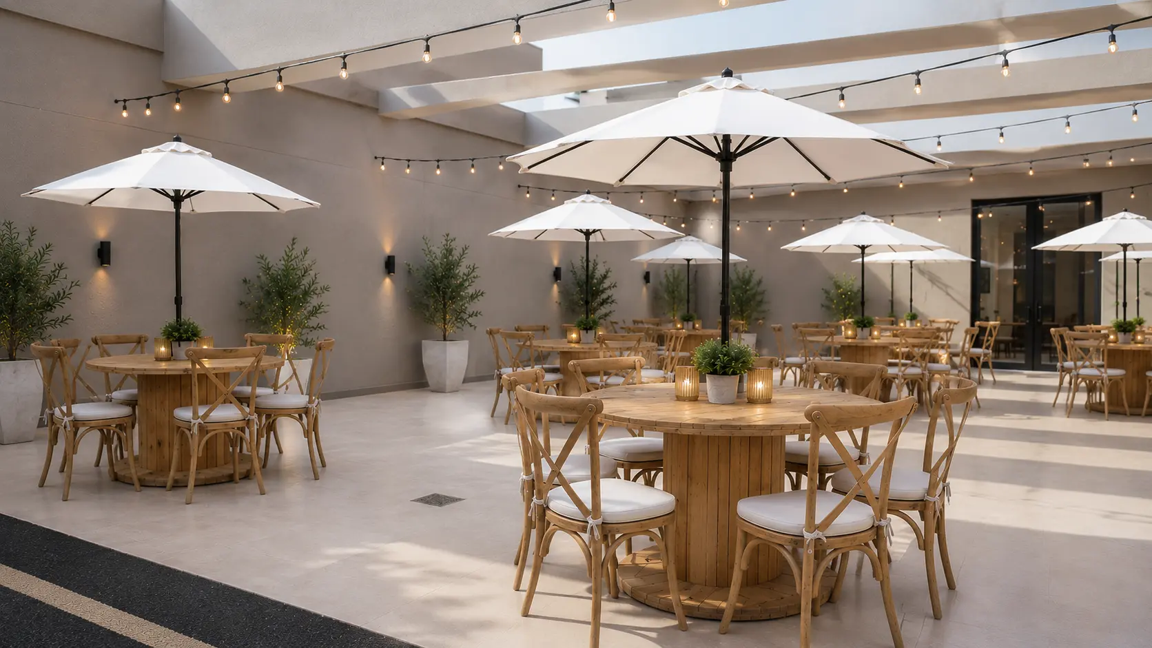 Parasoles en patio — ideas para eventos