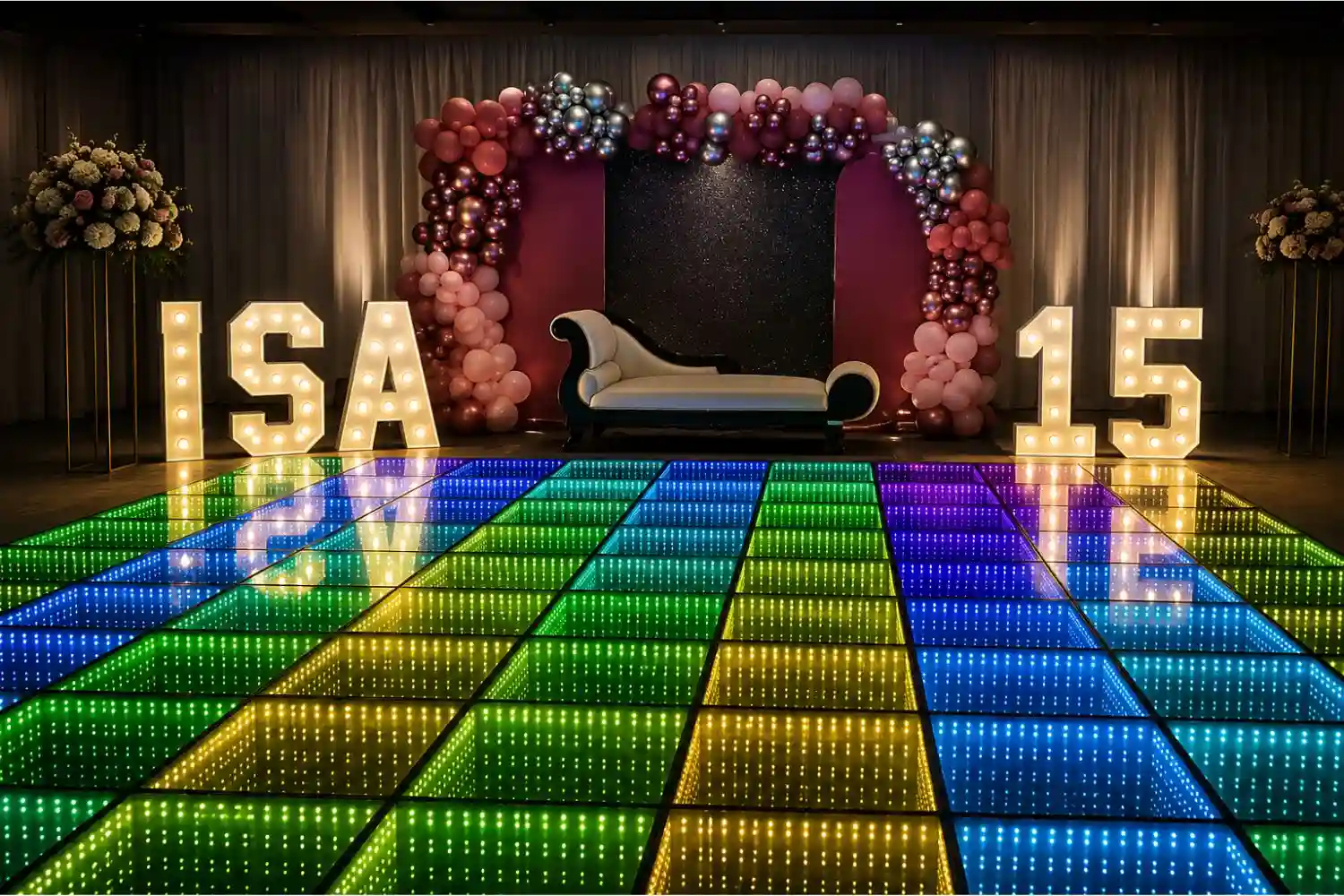 Quinceañera sobre pista LED — ideas para eventos